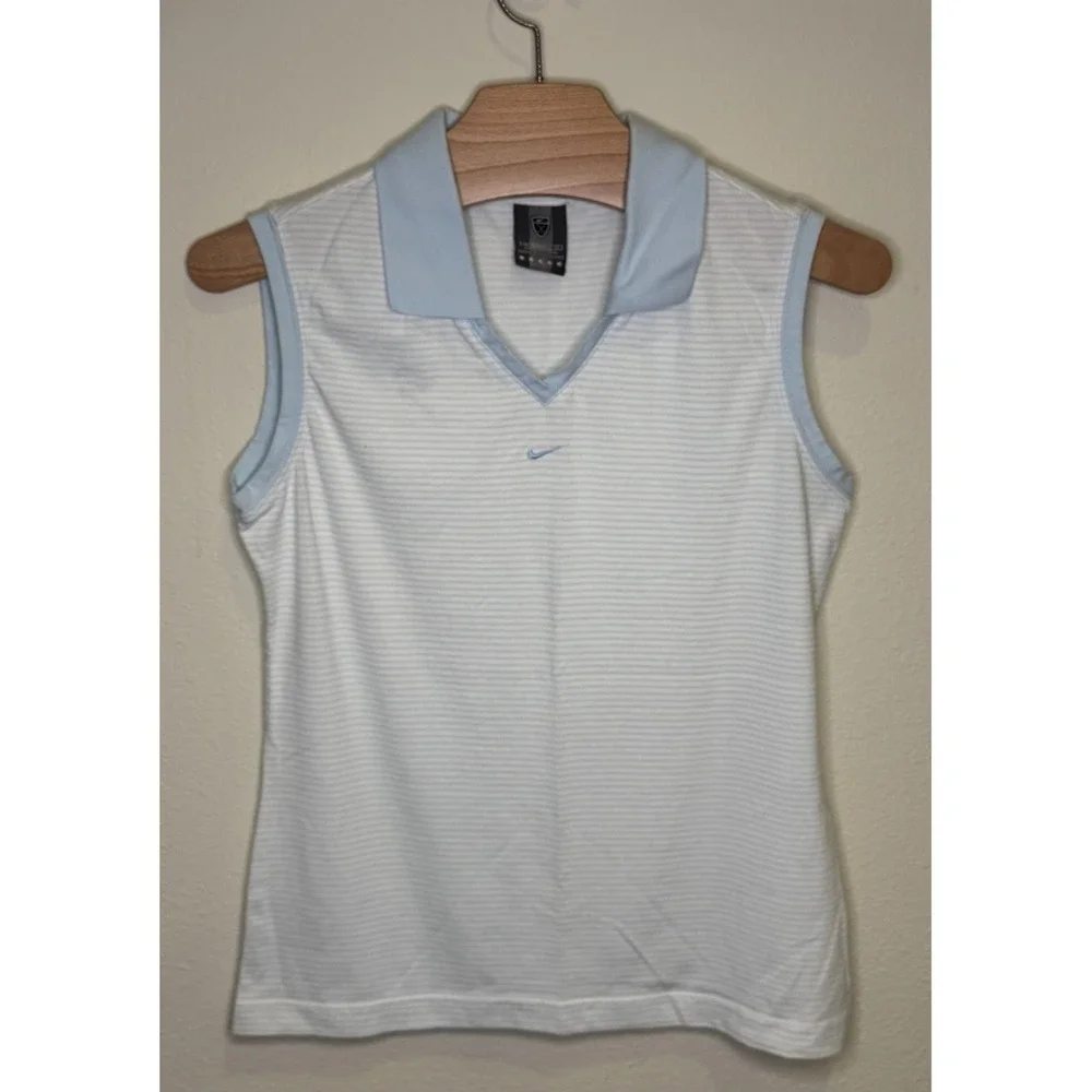 Nike Golf Alpha Project Small Sleeveless White Blue Striped Polo Womens Size (S)